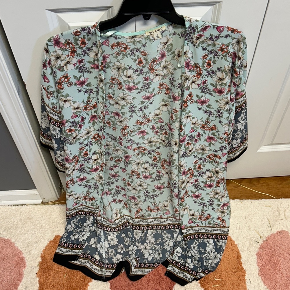 Miami Floral Kimono in Mint and Black